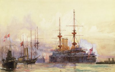 The Prince George at Spithead. The Naval Requiem of Queen Victoria by Charles Edward Dixon